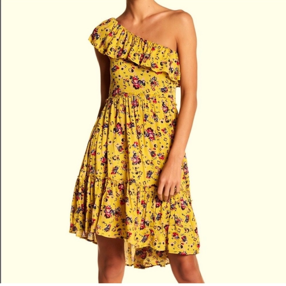 Ban.Jara One Shoulder Yellow Midi Dress Size Small
